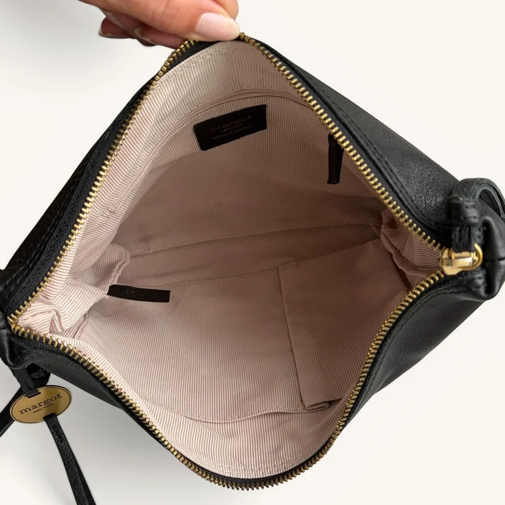 Classic Black Leather Shoulder Bag with Gold Hardware
